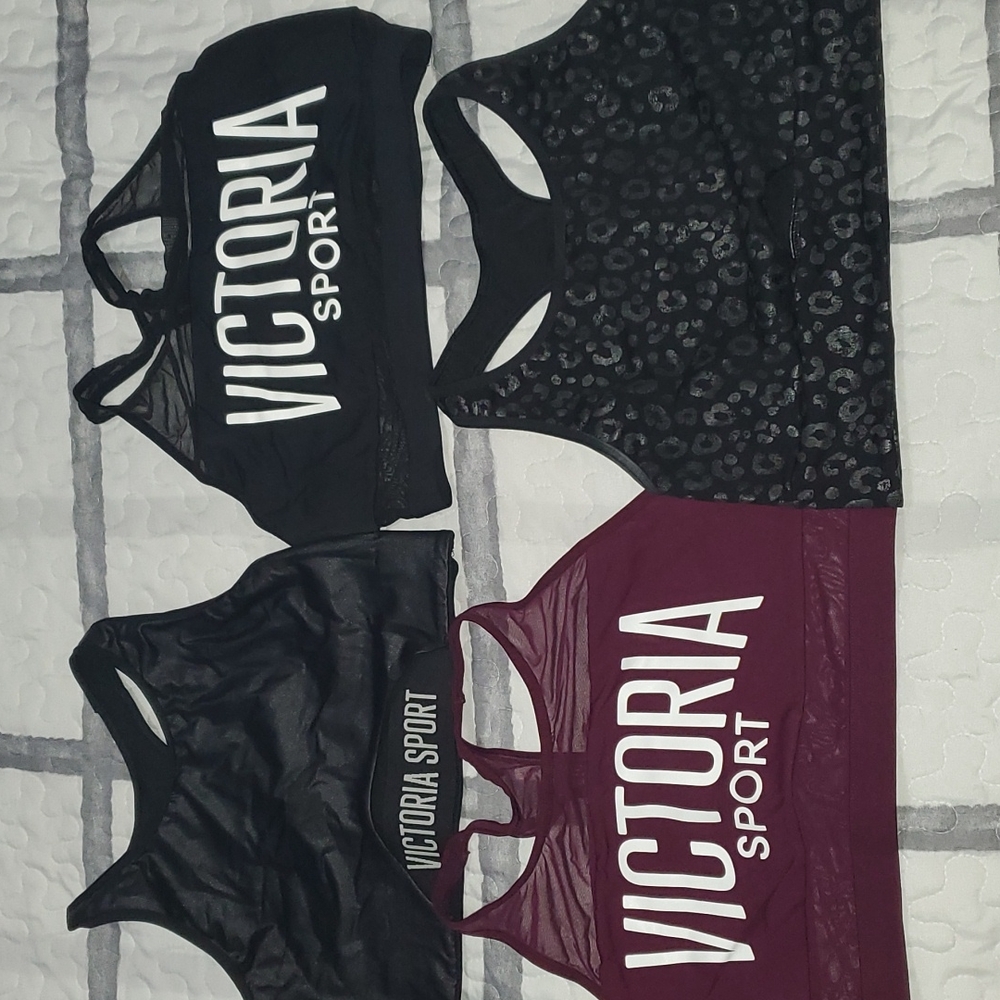 Victoria's Secret Sport Bras Bundle - Black, Burgundy, Charcoal Leopard